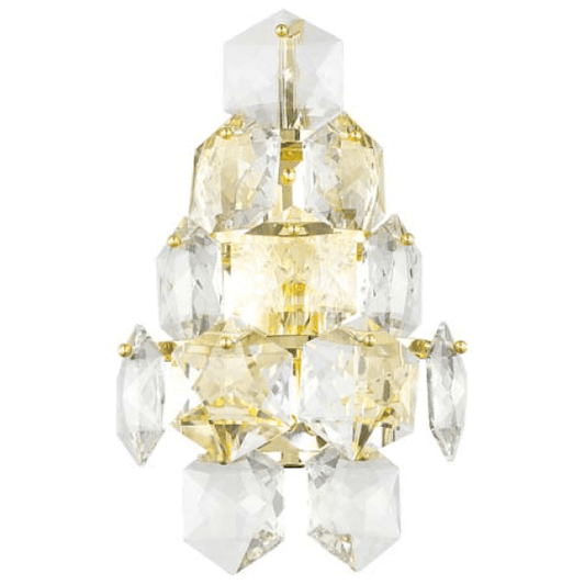 Gold + clear crystal wall sconce, by Maple, for hallway or living room