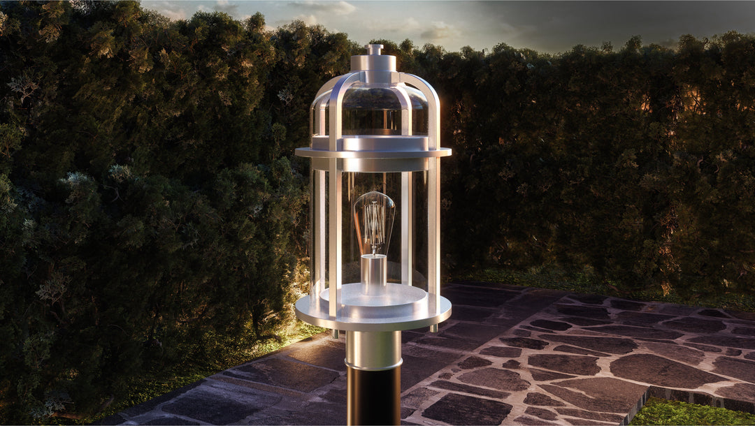 Sleek modern outdoor post light with LED bulb, available at a discounted price.