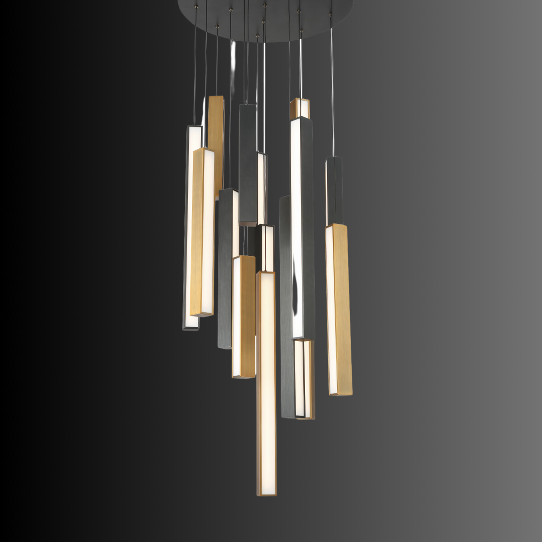 Modern LED chandelier with energy-efficient lighting and futuristic design