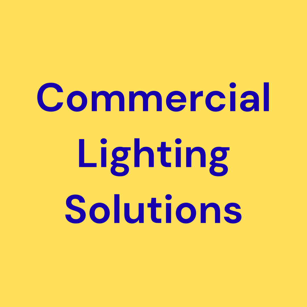 Commercial lighting icon with white building outline on blue background