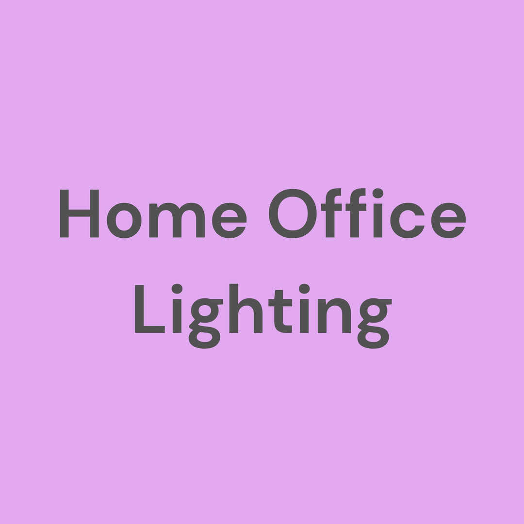 A productive home office setup with a sleek desk lamp, adjustable LED ceiling light, and natural daylight filtering through large windows.