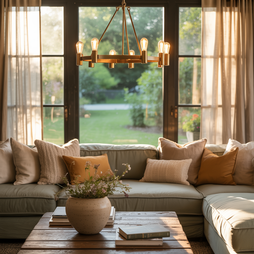 Bright modern living room with ceiling light