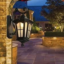 Sleek black outdoor wall light with LED bulb, available at a discounted price.