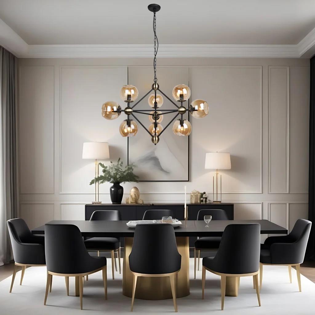 Stain black chandelier, by Maple, angled view