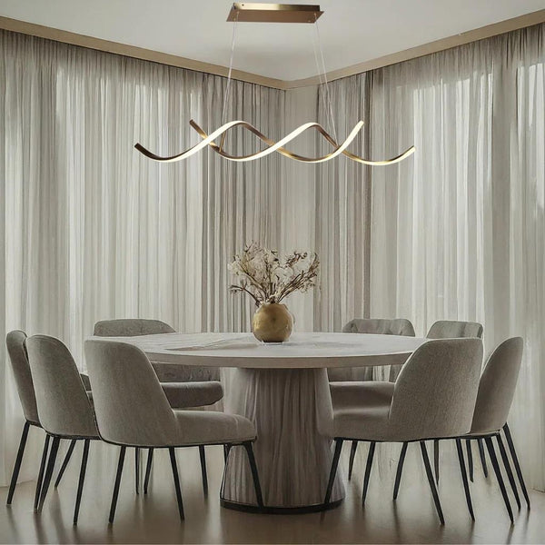 Gold pendant light, by Maple, for kitchen island or dining, angled view