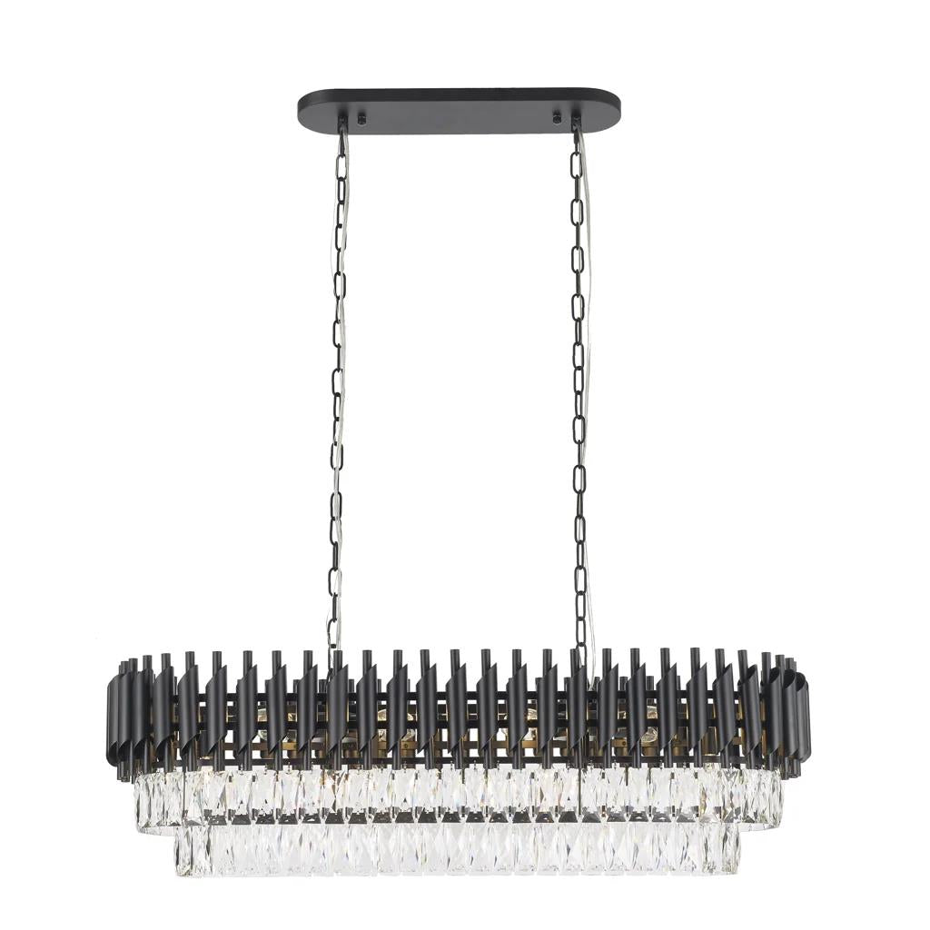 Black metal + clear crystal chandelier, by Maple
