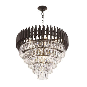 Black & gold metal+ clear crystal chandelier, by Maple, close-up