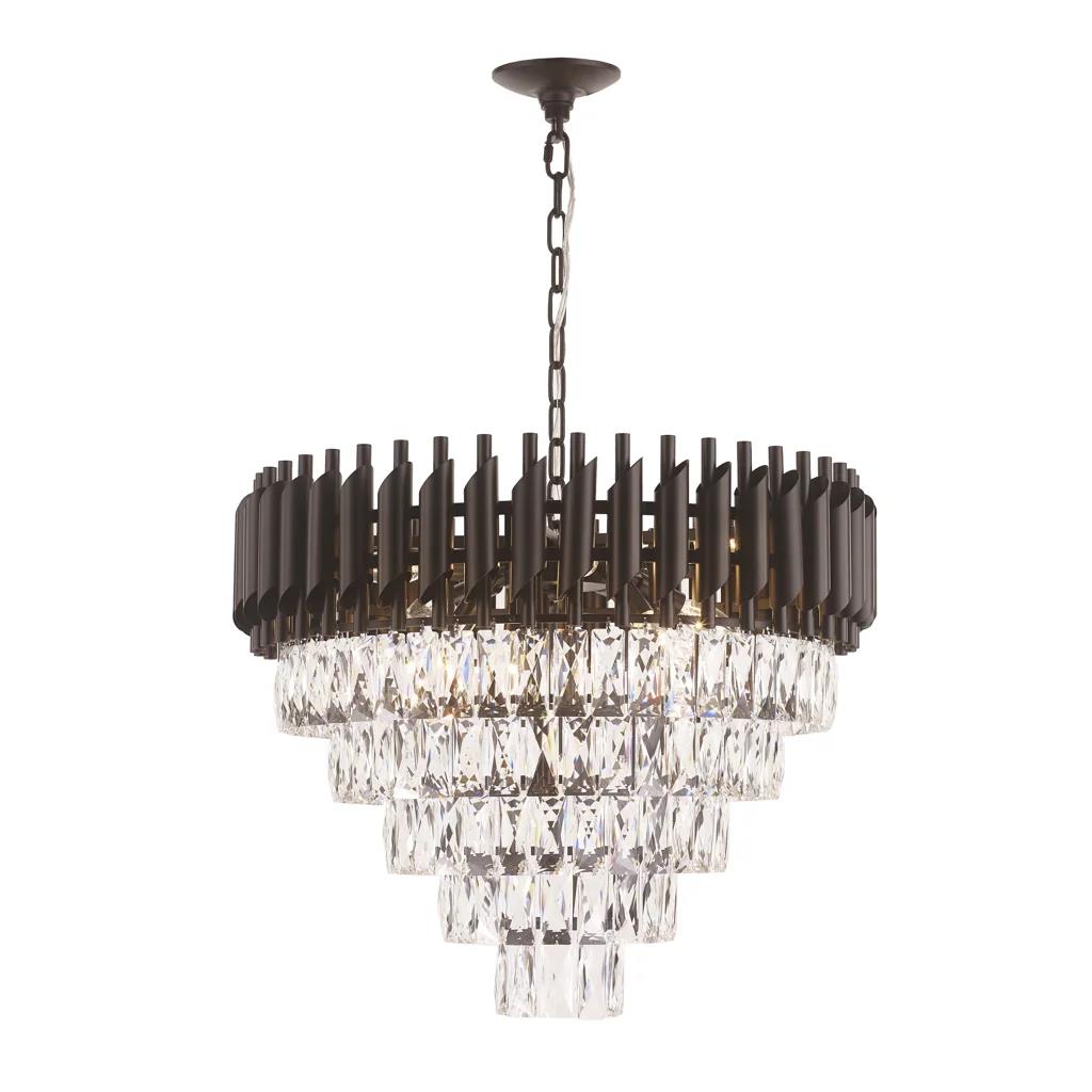 Black & gold metal+ clear crystal chandelier, by Maple, room scene