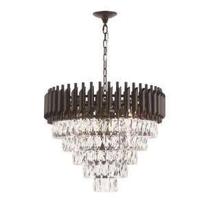 Black & gold metal+ clear crystal chandelier, by Maple, room scene