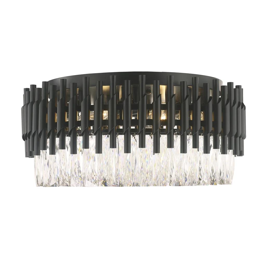 Black + clear crystal flush-mount ceiling light, by Maple, for hallway, bedroom, or entryway, angled view