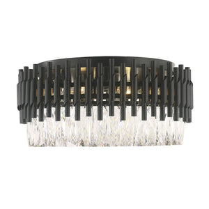 Black + clear crystal flush-mount ceiling light, by Maple, for hallway, bedroom, or entryway, angled view
