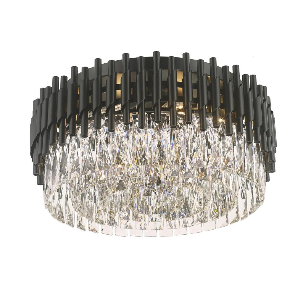 Black + clear crystal flush-mount ceiling light, by Maple, for hallway, bedroom, or entryway, side view