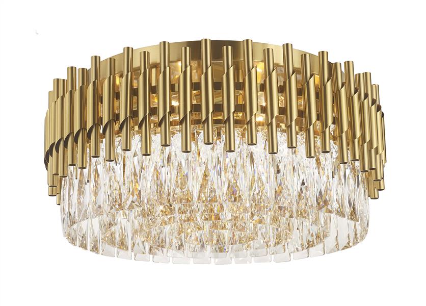 Gold + clear crystal flush-mount ceiling light, by Maple, for hallway, bedroom, or entryway