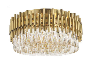 Gold + clear crystal flush-mount ceiling light, by Maple, for hallway, bedroom, or entryway