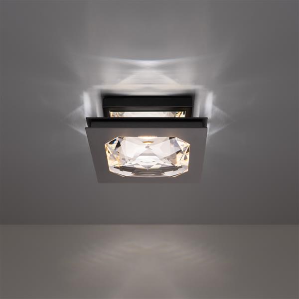 Black flush-mount ceiling light, by Schonbek, for hallway, bedroom, or entryway