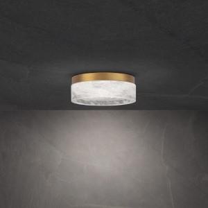 Aged brass flush-mount ceiling light, by Schonbek, for hallway, bedroom, or entryway