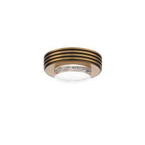 Aged brass flush-mount ceiling light, by Schonbek, for hallway, bedroom, or entryway