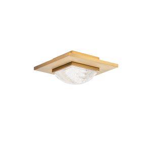 Aged brass flush-mount ceiling light, by Schonbek, for hallway, bedroom, or entryway