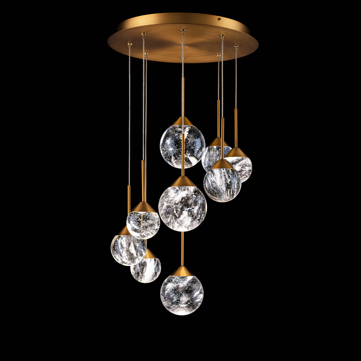 Aged brass pendant light, by Schonbek, for kitchen island or dining