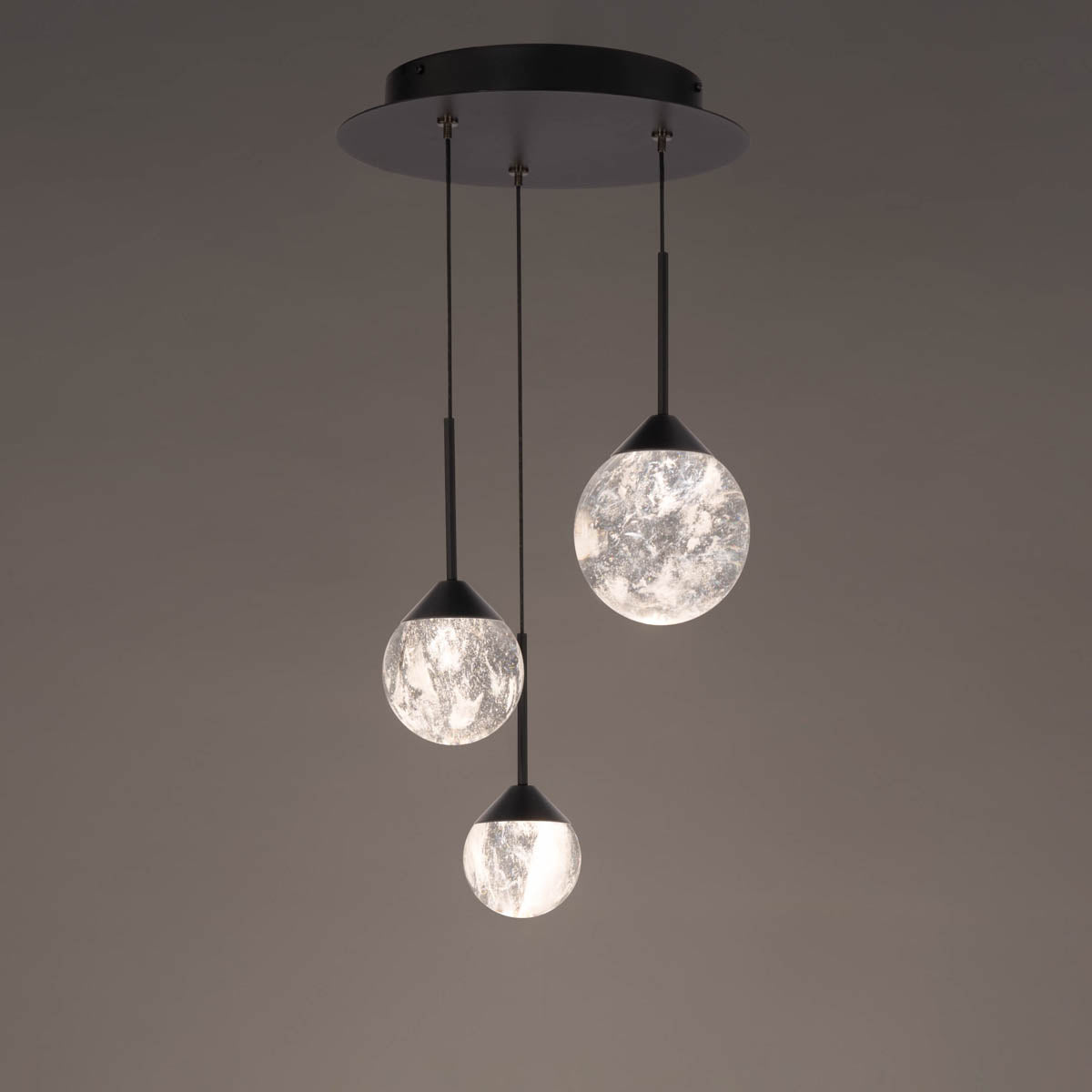 Black pendant light, by Schonbek, for kitchen island or dining