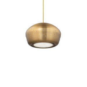 Aged brass pendant light, by Schonbek, for kitchen island or dining