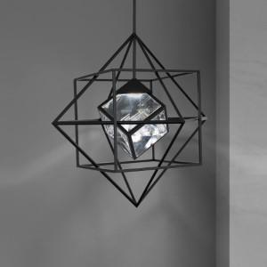 Black pendant light, by Schonbek, for kitchen island or dining