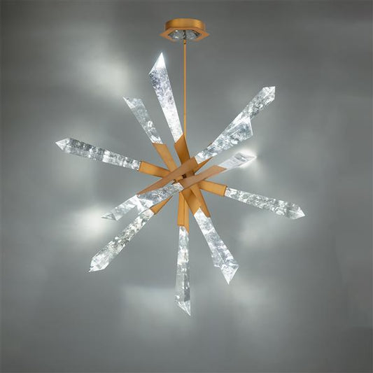 Aged brass pendant light, by Schonbek, for kitchen island or dining