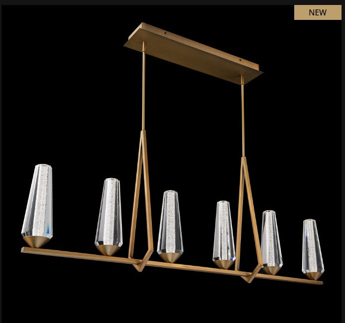 Aged brass pendant light, by Schonbek, for kitchen island or dining