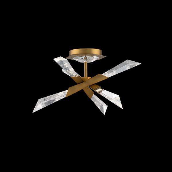Aged brass semi-flush mount ceiling light, by Schonbek, for hallway, bedroom, or entryway