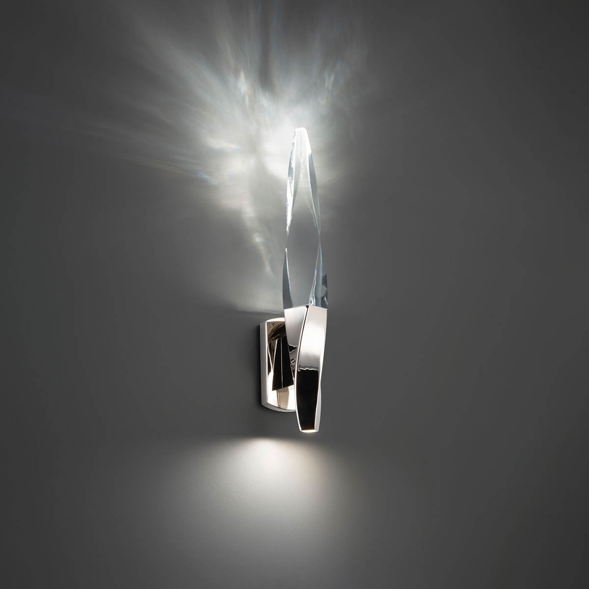 Polished nickel wall sconce, by Schonbek, for hallway or living room