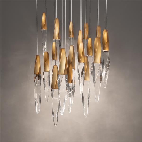 Aged brass pendant light, by Schonbek, for kitchen island or dining