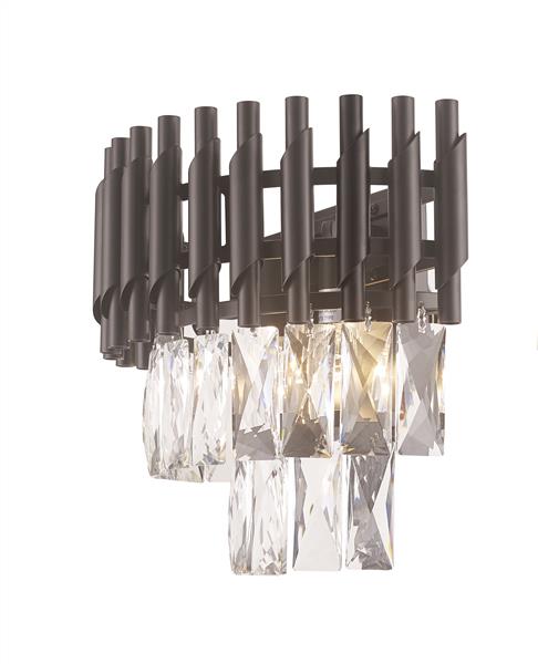 Black finish with crysta wall sconce, by Maple, for hallway or living room, side view