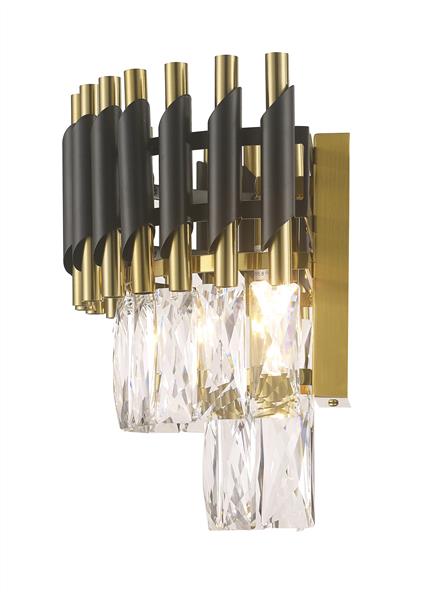 Black & gold finish with crysta wall sconce, by Maple, for hallway or living room, side view