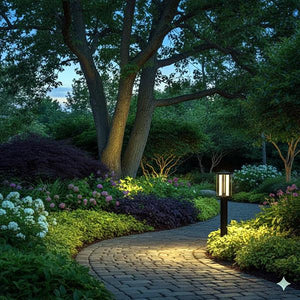 Black outdoor post lantern, by Maple, for driveway or front yard, close-up
