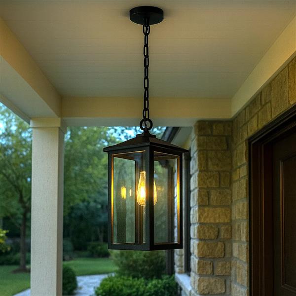 Sanded black ceiling light, by Maple, for hallway, bedroom, or entryway, close-up