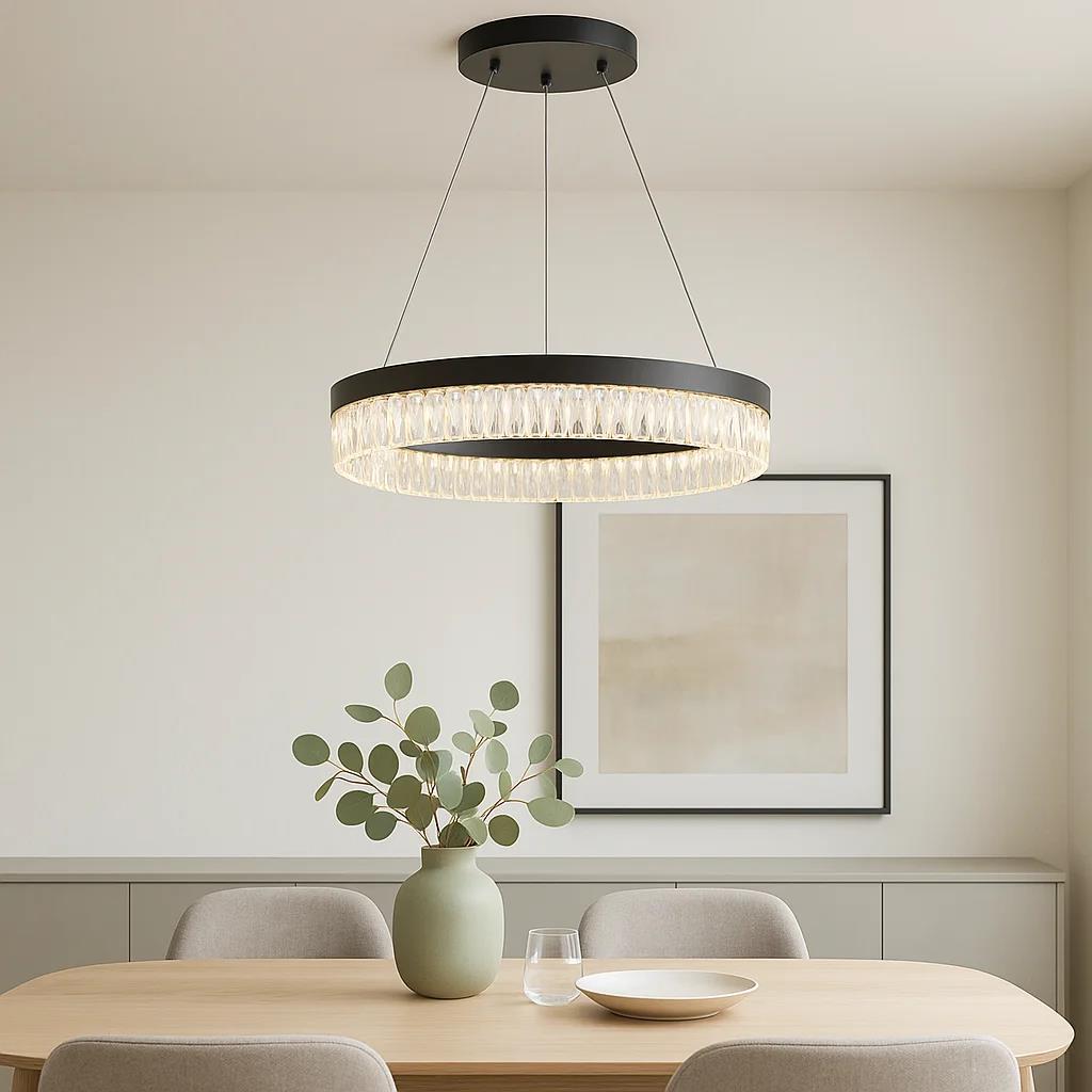 Black chandelier, by Maple, angled view