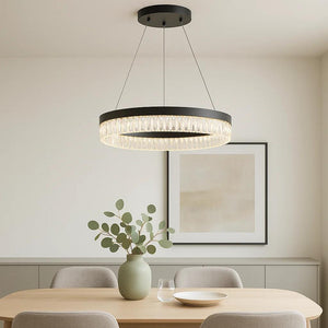 Black chandelier, by Maple, angled view