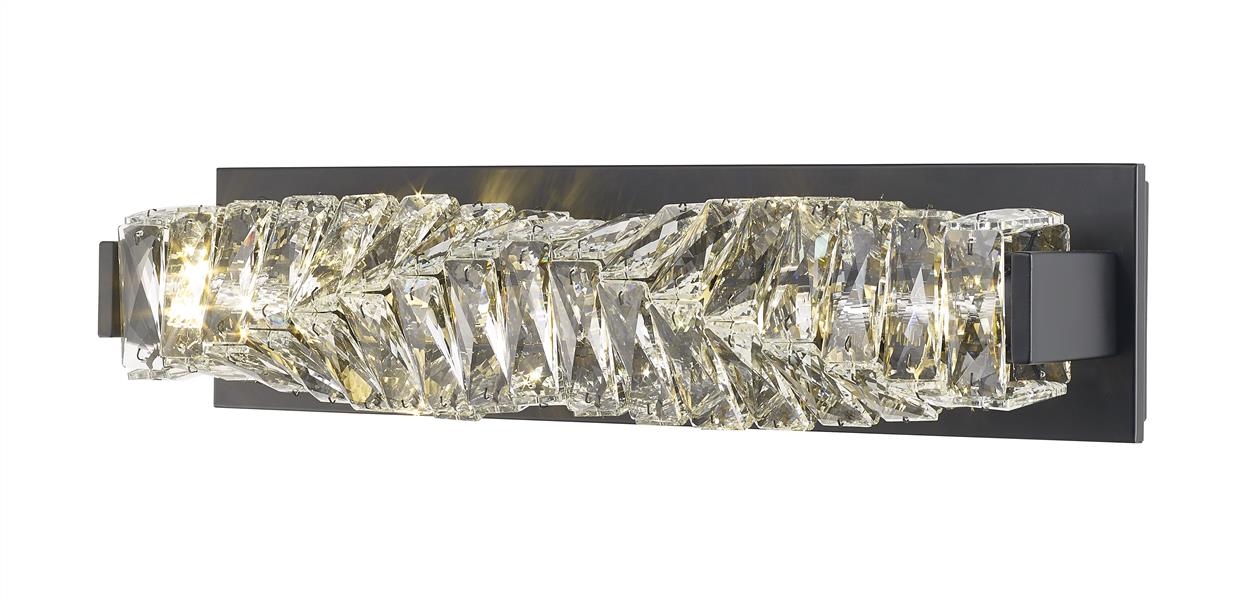 Black metal + clear crystal wall sconce, by Maple, for hallway or living room