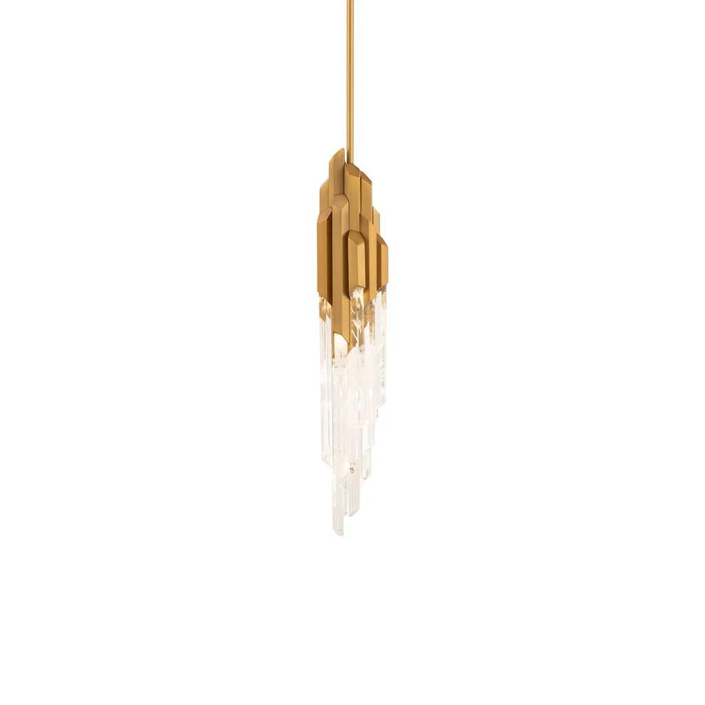 Aged brass pendant light, by Schonbek, for kitchen island or dining