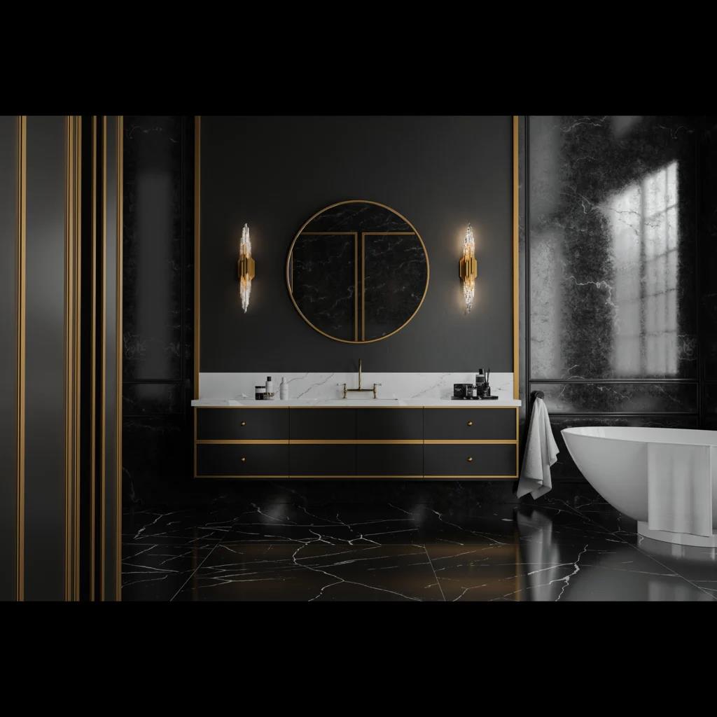 Black bath bar, by Schonbek, for bathroom, room scene