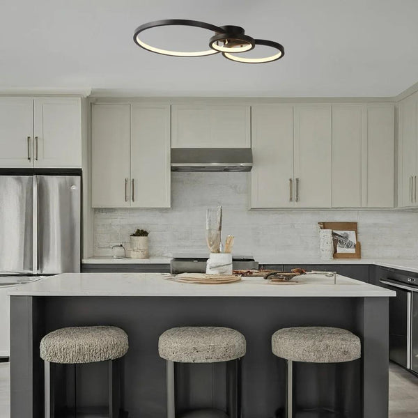Black flush-mount ceiling light, by Maple, for hallway, bedroom, or entryway, side view