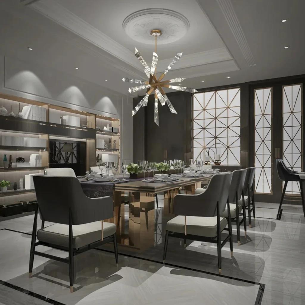 Aged brass pendant light, by Schonbek, for kitchen island or dining, angled view