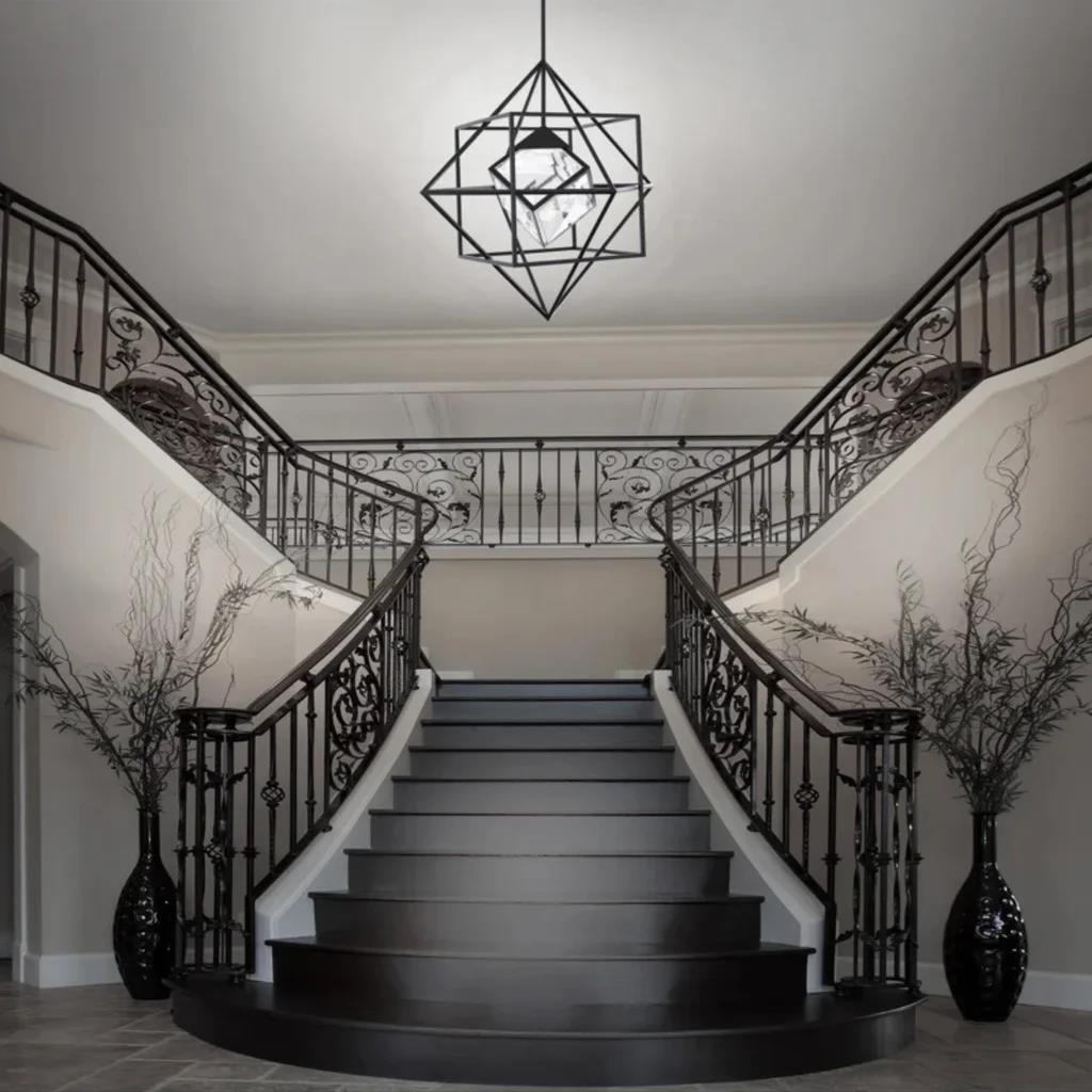 Black pendant light, by Schonbek, for kitchen island or dining, angled view