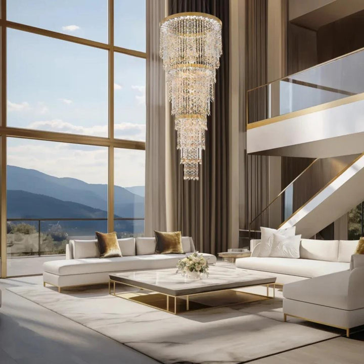 Heirloom gold pendant light, by Schonbek, for kitchen island or dining, angled view