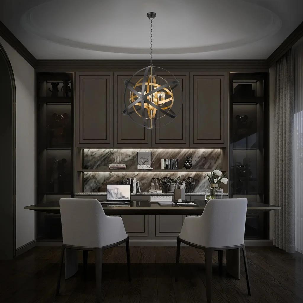 Black+ gold pendant light, by Maple, for kitchen island or dining, angled view
