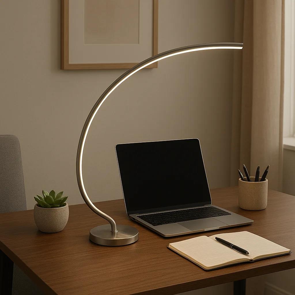 LED satin chrome light fixture, by Dainolite, angled view