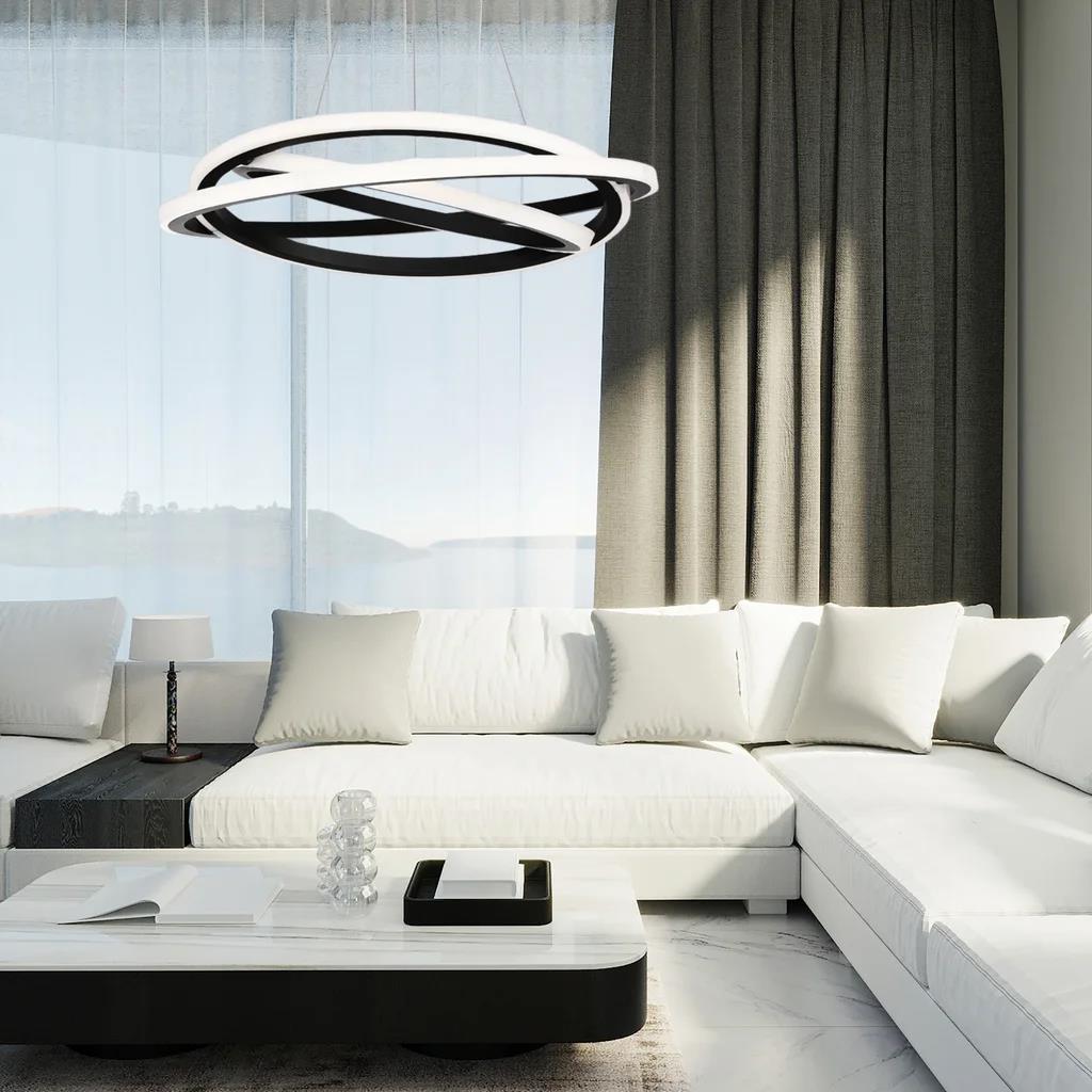 Black finish chandelier, by Modern Forms, angled view