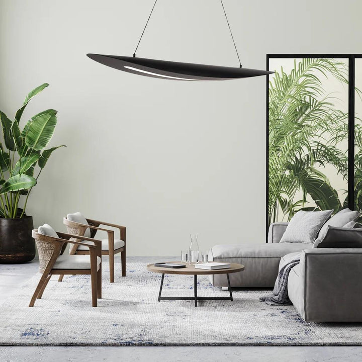 Black finish island pendant, by Modern Forms, for kitchen island or dining, angled view