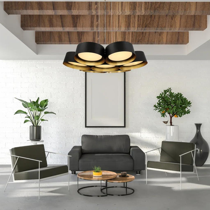 Gold leaf/bronze finish chandelier, by Modern Forms, angled view
