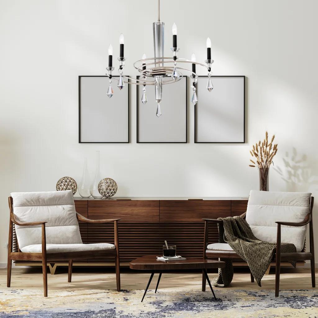 Soft silver/black chandelier, by Schonbek, angled view